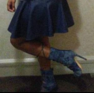 Denim material tie up heels